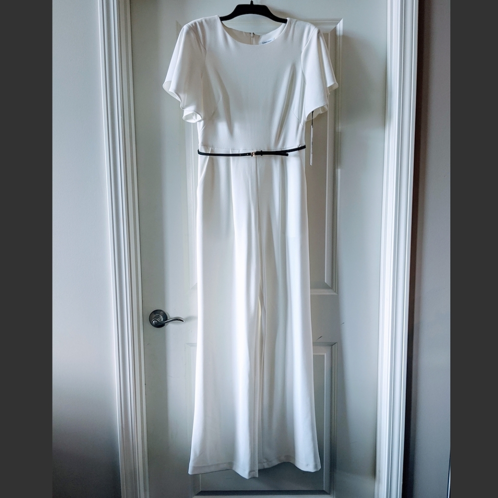 Calvin Klein White Belted Jumpsuit